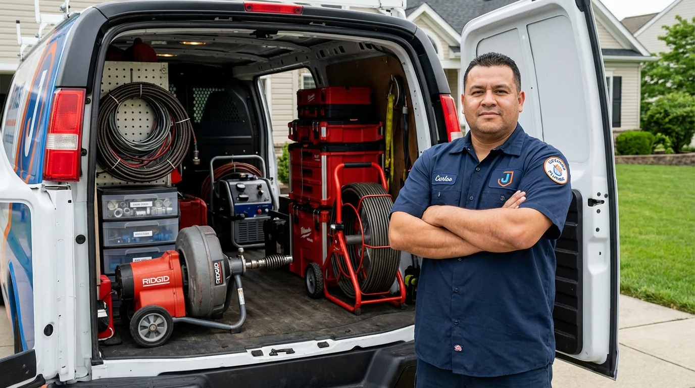 Professional drain cleaning equipment and Johns Plumbing LLC plumber in Destrehan
