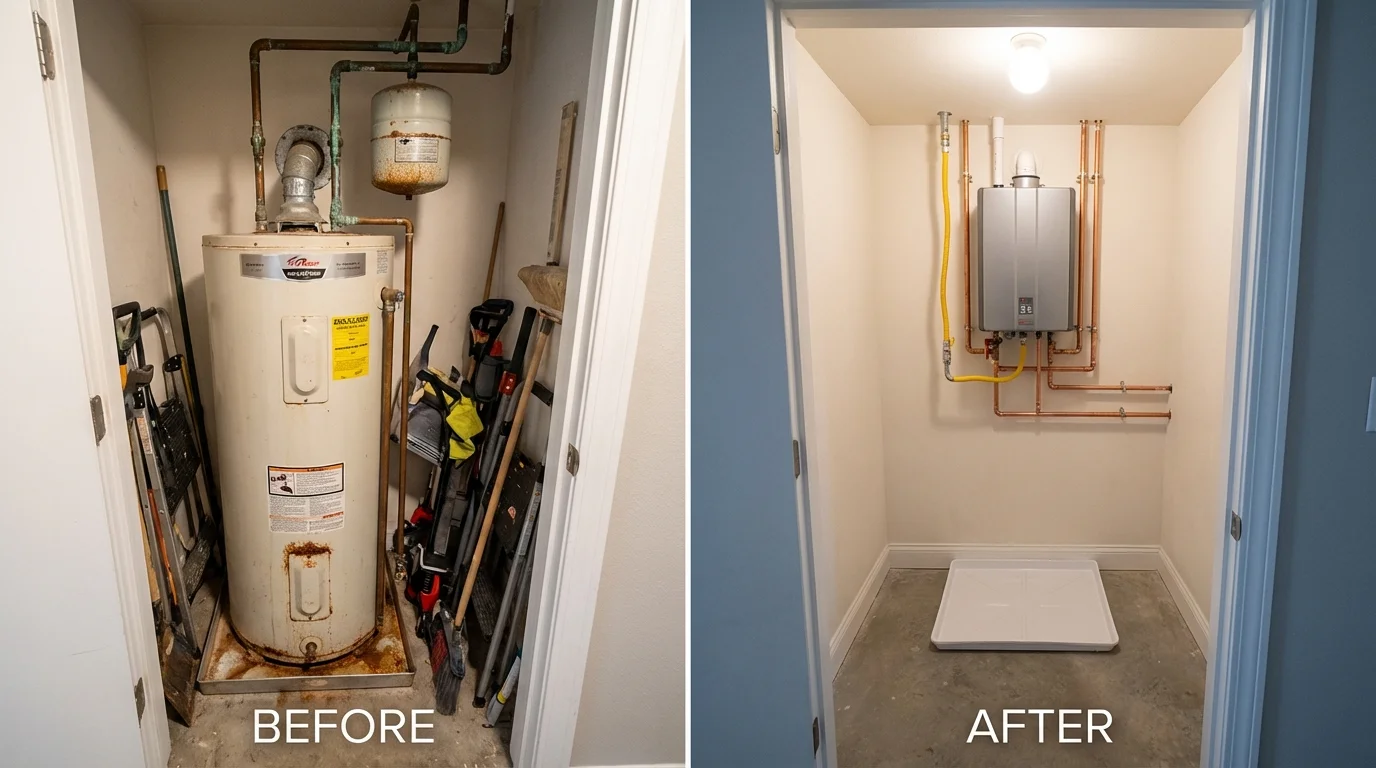 Tank water heater versus wall-mounted tankless unit comparison for Destrehan, LA homeowners