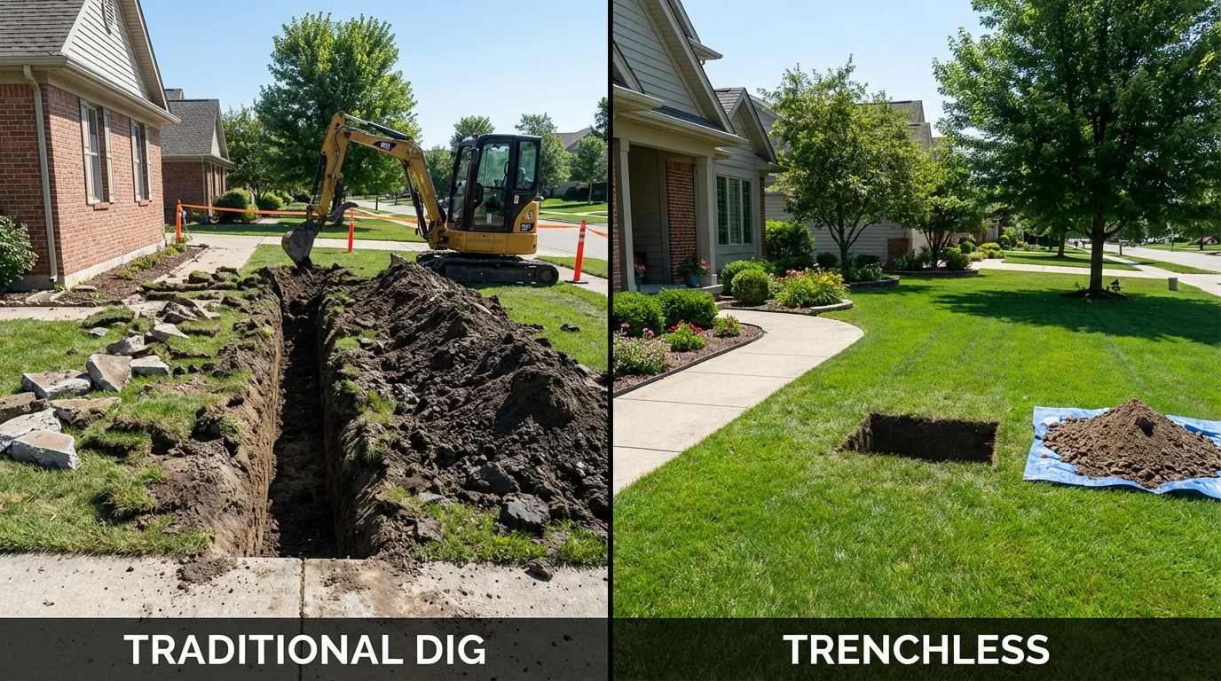 Trenchless sewer repair with minimal yard damage versus traditional excavation in Destrehan, LA